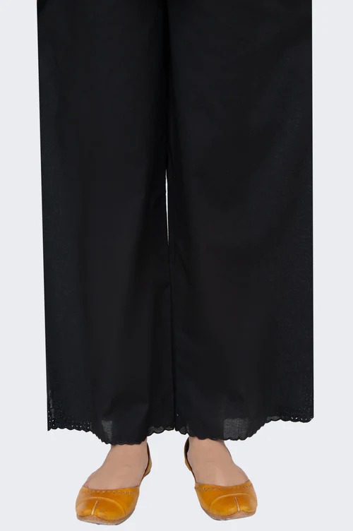 Embroidered Cambric Culottes Pants - Black
